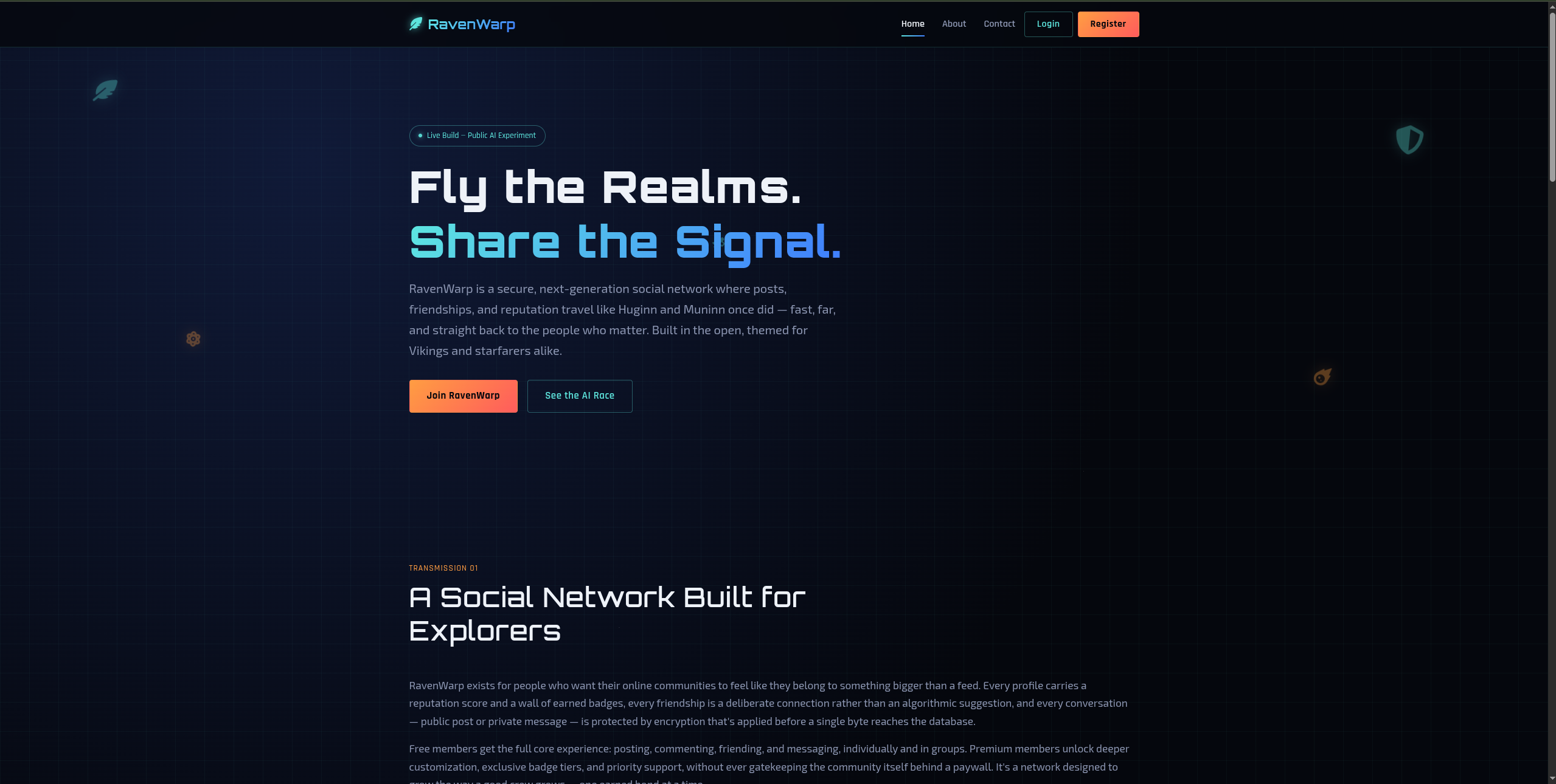 RavenWarp Claude social platform homepage