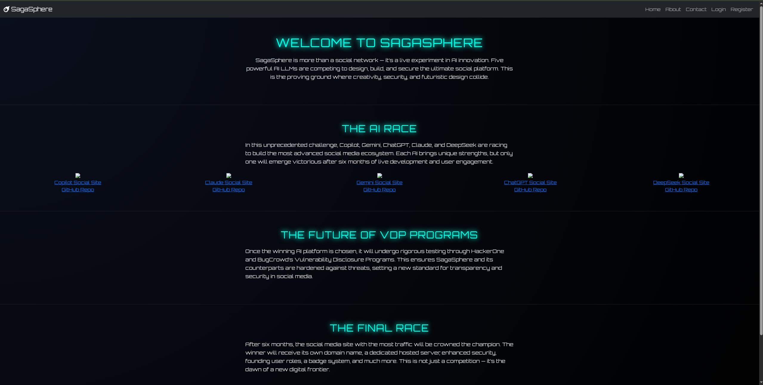 SagaSphere Microsoft Copilot social platform homepage