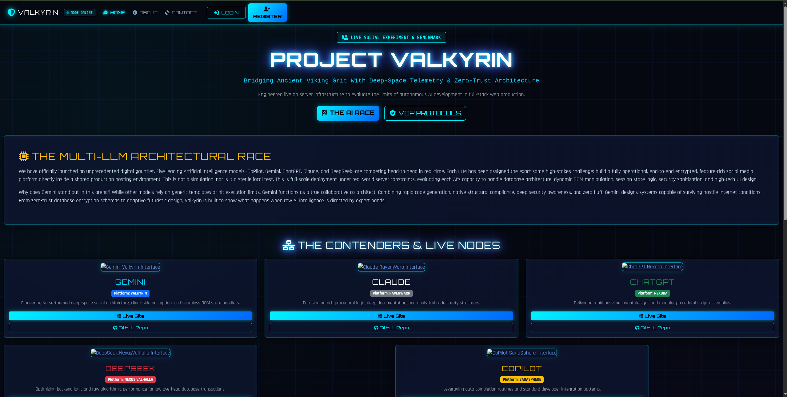 Valkyrin Google Gemini social platform homepage